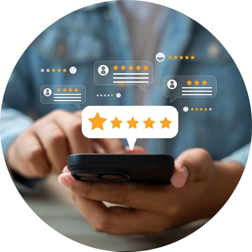 Man reading reviews on mobile device