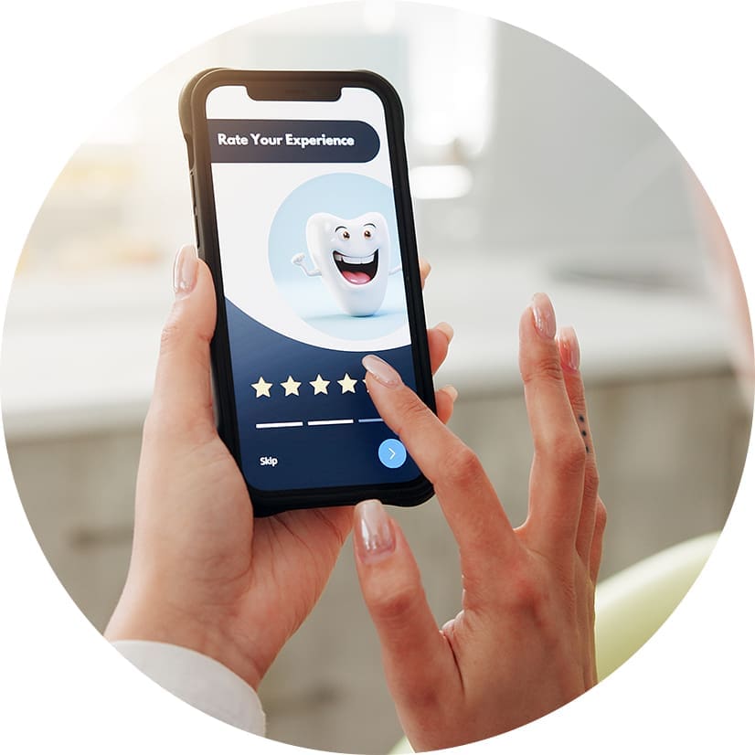 A woman on her mobile device giving a review